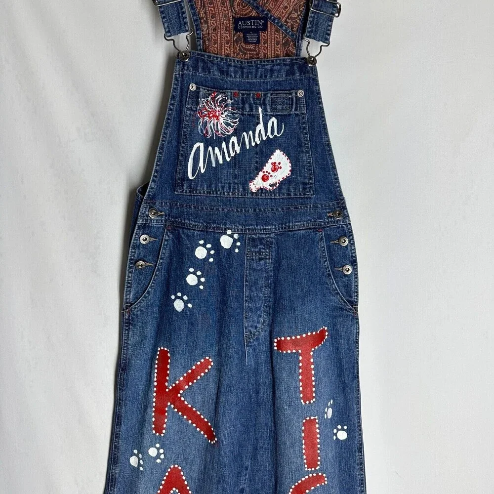 Austin Clothing Co Womens Denim Bib Overalls Size S Hand Decorated Name